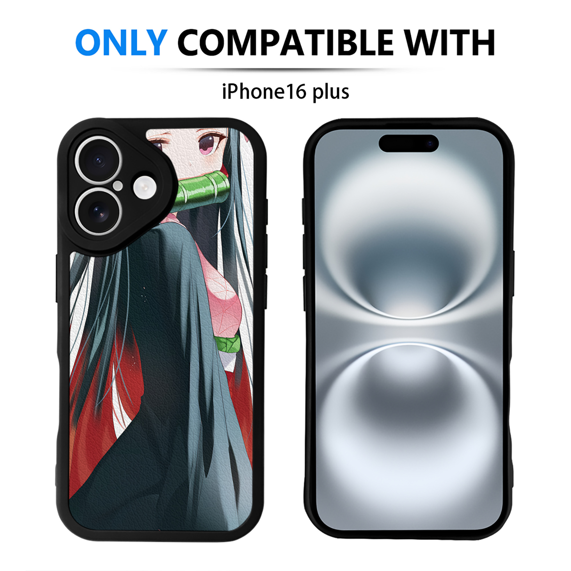 （画像用） 鬼滅の刃（きめつのやいば）竈門 禰󠄀豆子／かまど ねずこ Kamado Nezuko 【iPhone 16シリーズ対応】シリコンスマホケース（レザー調） 材質：シリコン